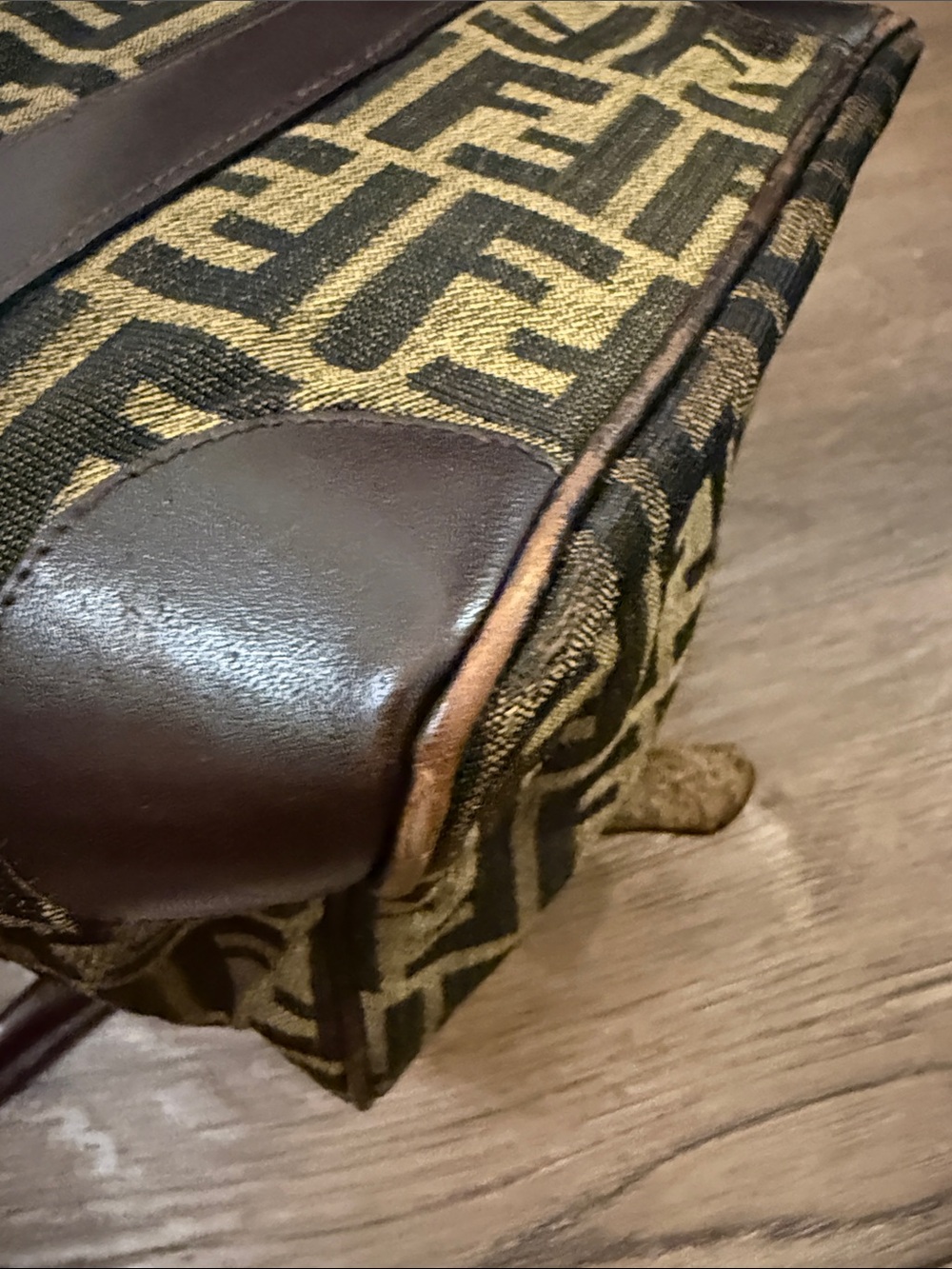 Vintage Zucca Fendi Boston Bag Brown & Tan FF Logo Canvas Tote Small Duffel - Picture 10 of 17